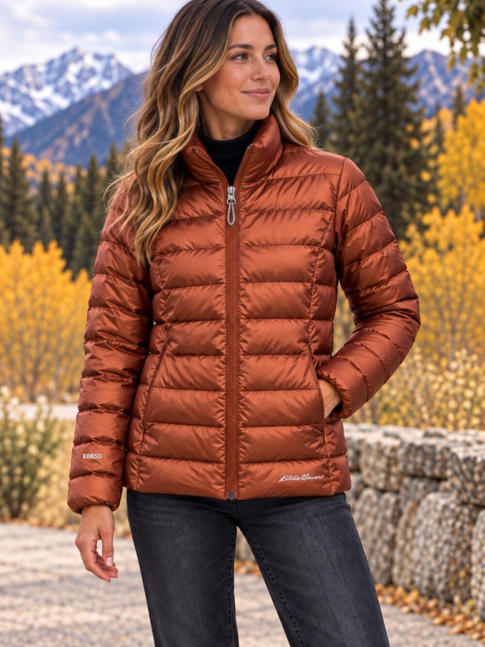 Eddie Bauer Down Puffer Jacket Womens Size S Metallic Lightweight EB650 Gorpcore